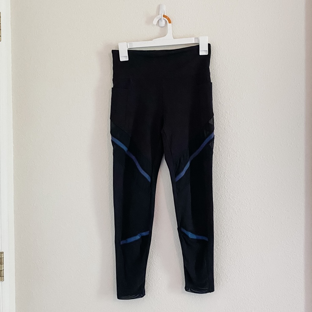 Black Marika Leggings with Sheer Panels and Side Pockets